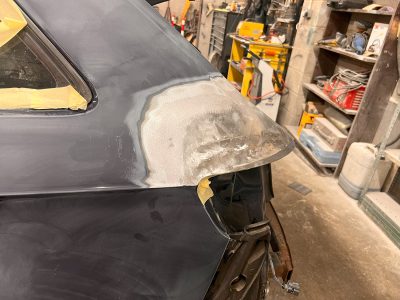 Pulling dents plus filler close up